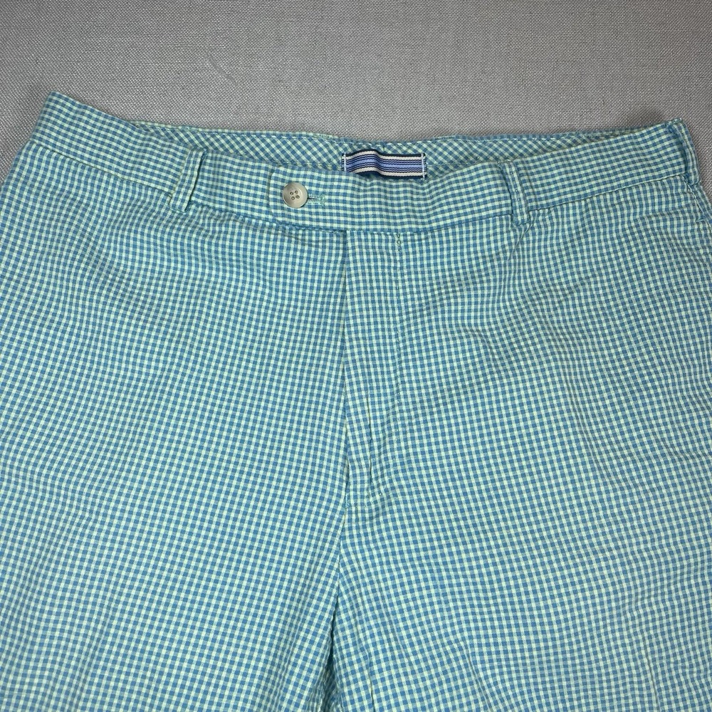 Peter Millar Shorts Men 34x9 Gingham Plaid‎ Seersucker Cotton Golf Blue/Green - Picture 2 of 7